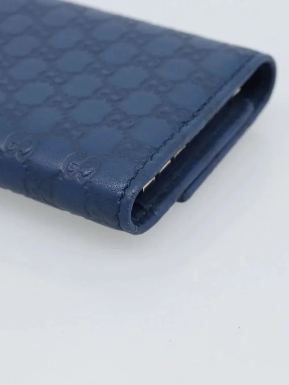 GUCCI Micro Guccissima GG Canvas Key Case Leather Blue Gold 278633 Auth 186350M